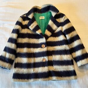 Bobo Choses Girls Navy and Ivory Striped Coat Size 6-7